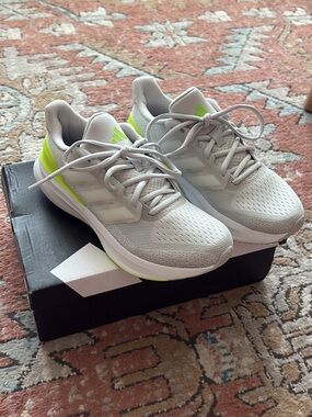 Adidas Kids Light Gray and Neon Yellow Running Sneakers